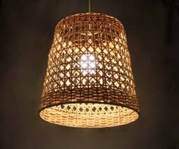 Handwoven Cone-Shaped Rattan Pendant Light, Ceiling Lighting Fixture, Lampshade Width 15.7