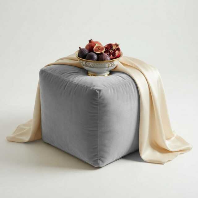 Silver Grey Plush Velvet Ottoman Pouf Beanbag Footstool, 5 Sizes - image 1