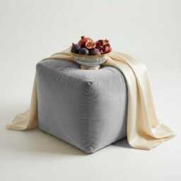 Silver Grey Plush Velvet Ottoman Pouf Beanbag Footstool, 5 Sizes