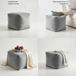 Silver Grey Plush Velvet Ottoman Pouf Beanbag Footstool, 5 Sizes - thumbnail 3