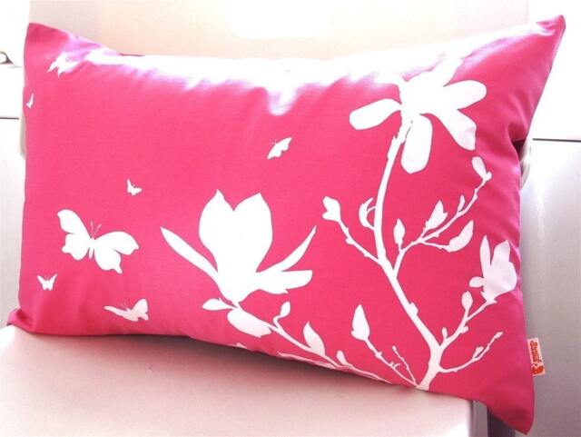 Hot Pink Magnolia & Butterflies Pillow Silkscreened Accent Pillow - image 1