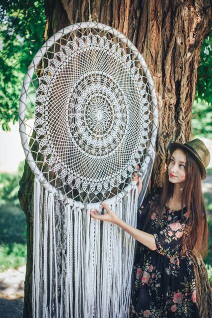 Large Crochet Dreamcatcher Wall Hanging, Boho Teen Room Decor - image 1
