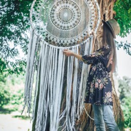Large Crochet Dreamcatcher Wall Hanging, Boho Teen Room Decor - thumbnail 3