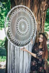 Large Crochet Dreamcatcher Wall Hanging, Boho Teen Room Decor - thumbnail 1