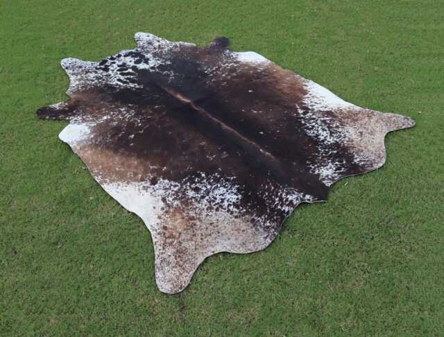 Cowhide Rug-Real Brown & White Brindle Rug-Brazilian Area Rug-Genuine Tricolor Cowhide-Large Rug-Speckled Cow Skin - image 1