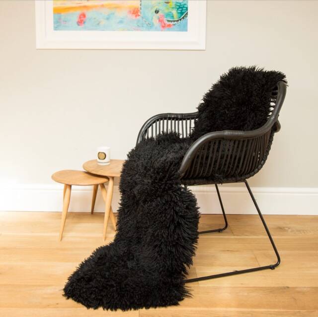 Black Sheepskin Rug in Extra Long Length, Double Curly Sheepskin, Bed Cover, Chair Throw, Carpet, Mat, Hygge - image 1