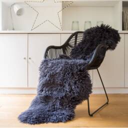 Black Sheepskin Rug in Extra Long Length, Double Curly Sheepskin, Bed Cover, Chair Throw, Carpet, Mat, Hygge - thumbnail 2