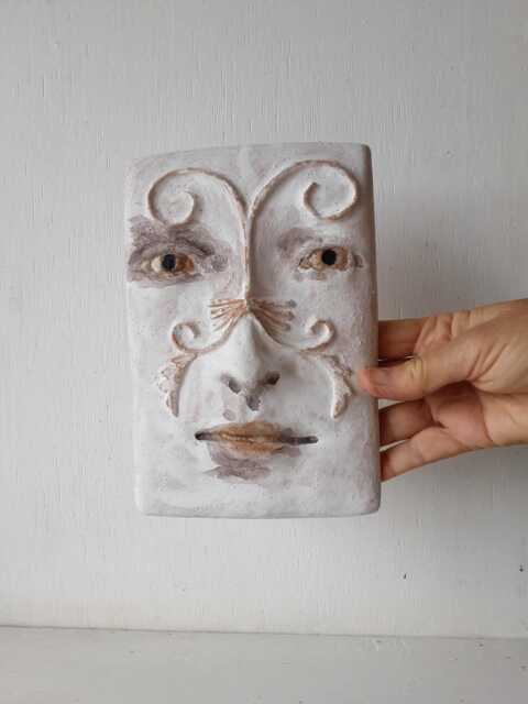 Italianate White Ceramic Face Sculpture With Hand Modelled Raised Flourishes, Classic Art Lover Gift, No.4 - image 1