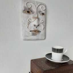 Italianate White Ceramic Face Sculpture With Hand Modelled Raised Flourishes, Classic Art Lover Gift, No.4 - thumbnail 2