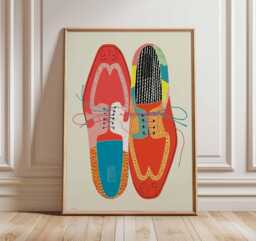 Colorful Shoe Art Print - Modern Pop Poster Abstract Fashion Wall Retro Illustration Bold Contemporary Artwork - thumbnail 1