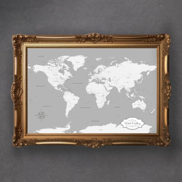 Minimalist Travel Map Wall Art in Elegant Gray - Personalized Travel Keepsake Gift - image 1