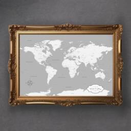 Minimalist Travel Map Wall Art in Elegant Gray - Personalized Travel Keepsake Gift - thumbnail 1