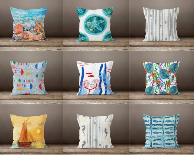 Nautical Sea Cushion Cover-star Fish Pillow Case-Sea Horse Cover-Yacht Case-Gift For Her Cushion-Handmade Material - image 1