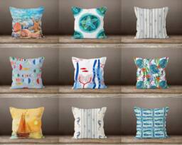 Nautical Sea Cushion Cover-star Fish Pillow Case-Sea Horse Cover-Yacht Case-Gift For Her Cushion-Handmade Material - thumbnail 1