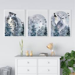 Set Of 3 Prints, Moon Phase Print, Lounge Wall Art, Watercolour Artwork Set, Gallery Wall, Illustration, Lunar Prints UK A5 A4, A3 - thumbnail 1