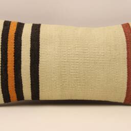 Vintage Turkish Kilim Pillow - Striped Wool Lumbar Cushion Cover - 10x20 In - thumbnail 2