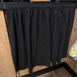 Hook & Loop Sink Skirt, Natural Black For Bathroom, Utility Vanity Shelf Self Adhesive Covering - thumbnail 1