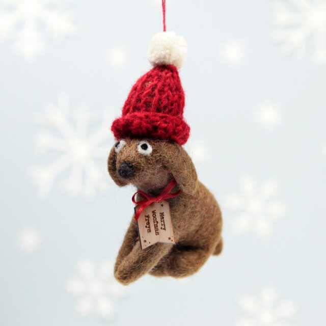 Felt Dog Hanging Decoration - Festive Brown Dogs Themed Christmas Decorations Lover Puppy Gift - image 1