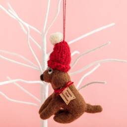 Felt Dog Hanging Decoration - Festive Brown Dogs Themed Christmas Decorations Lover Puppy Gift - thumbnail 2