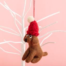 Felt Dog Hanging Decoration - Festive Brown Dogs Themed Christmas Decorations Lover Puppy Gift - thumbnail 3