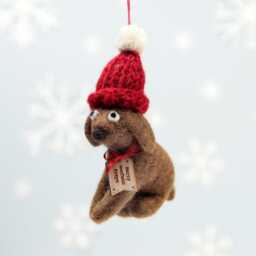 Felt Dog Hanging Decoration - Festive Brown Dogs Themed Christmas Decorations Lover Puppy Gift - thumbnail 1