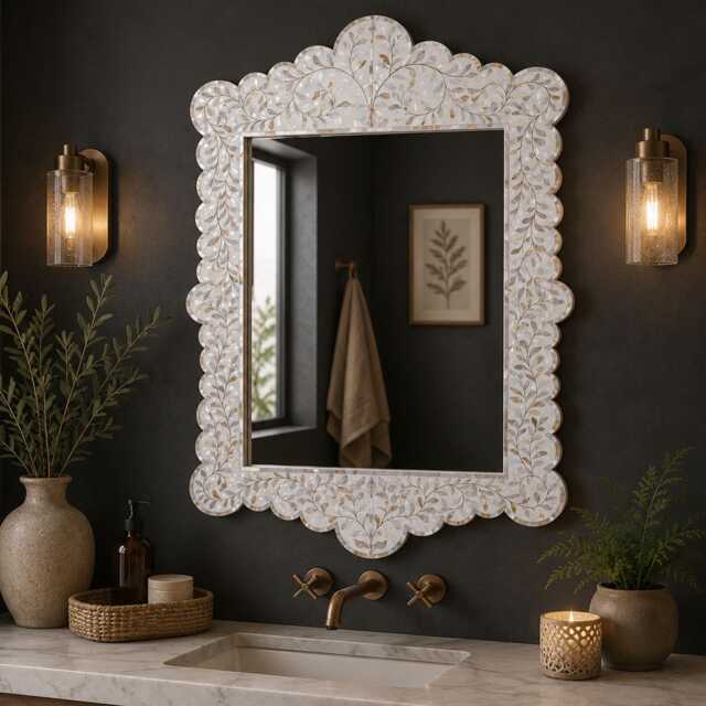 Handmade Mother Of Pearl Bedroom Mirror, Coastal Decor, Wedding Gift - image 1