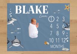Shark Baby Milestone Blanket Personalized Monthly Custom Shower Gift For New Mom Keepsake One Year - thumbnail 1