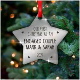 Our First Christmas Engagement Gift For Fiancee - Personalised Engaged Couple Ornament 1st With Red Bag - thumbnail 1