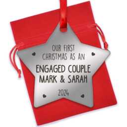 Our First Christmas Engagement Gift For Fiancee - Personalised Engaged Couple Ornament 1st With Red Bag - thumbnail 3
