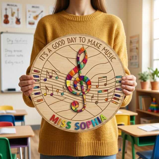 Personalized Wooden Music Teacher Sign, Custom Treble Clef Decor, Room Wall Art, Piano Gift, Classroom Plaque With Name - image 1