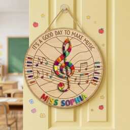 Personalized Wooden Music Teacher Sign, Custom Treble Clef Decor, Room Wall Art, Piano Gift, Classroom Plaque With Name - thumbnail 2