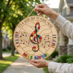 Personalized Wooden Music Teacher Sign, Custom Treble Clef Decor, Room Wall Art, Piano Gift, Classroom Plaque With Name - thumbnail 3