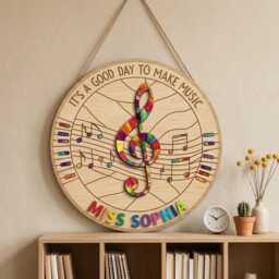 Personalized Wooden Music Teacher Sign, Custom Treble Clef Decor, Room Wall Art, Piano Gift, Classroom Plaque With Name - thumbnail 4