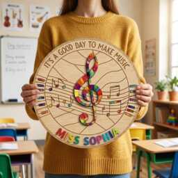 Personalized Wooden Music Teacher Sign, Custom Treble Clef Decor, Room Wall Art, Piano Gift, Classroom Plaque With Name - thumbnail 1