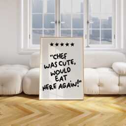 Chef Was Cute Print, 5 Star Review Aesthetic Room Decor Minimalist Kitchen Poster, Wall Art, Dining Art 2724 - thumbnail 3