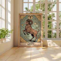 Aries Zodiac Sign Ram Art Print Poster, Mystical Illustration, Astrology Wall Decor Unique Spiritual Gift - thumbnail 3