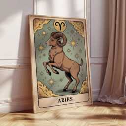 Aries Zodiac Sign Ram Art Print Poster, Mystical Illustration, Astrology Wall Decor Unique Spiritual Gift - thumbnail 2