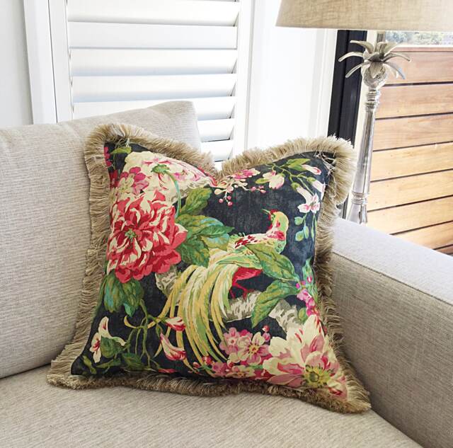 Retro Floral Cushion Cover Vintage Style Birds & Flowers Pillow - image 1