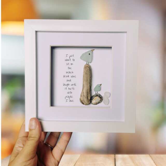 Sea Glass Seagull Pebble Art Coastal Beach Scene With Quote - image 1
