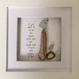 Sea Glass Seagull Pebble Art Coastal Beach Scene With Quote - thumbnail 3