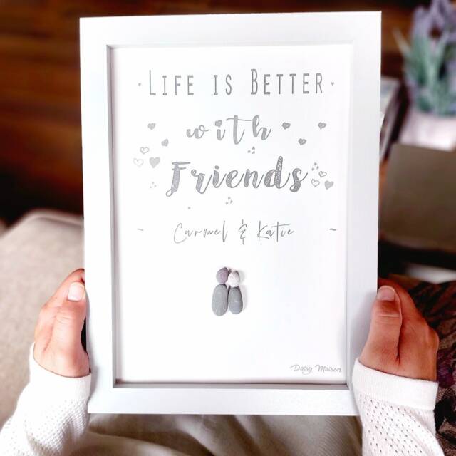 Personalised Friendship Best Friend Pebble Picture - Framed Bestie Art Gift Life Is Better With Friends