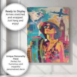 Colourful Holiday Traveller With Luggage Big Ben Pop Art Canvas Wall Print Decor Picture Ready To Hang - thumbnail 3