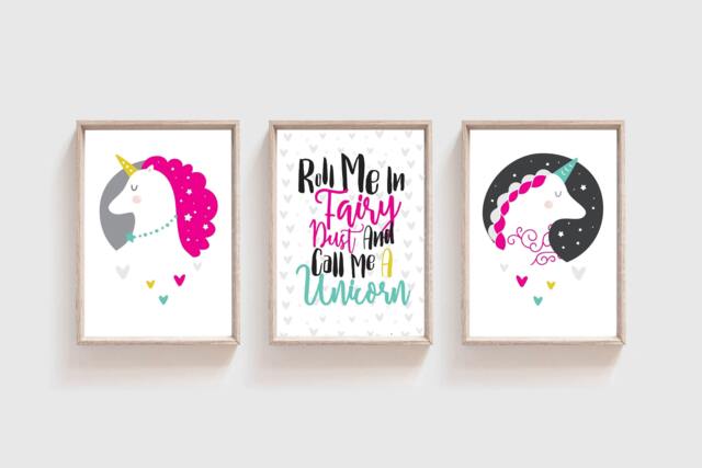 Set Of 3 Unicorn Prints, Decor, Girls Bedroom Wall Art, Nursery Prints - image 1