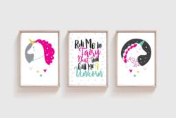 Set Of 3 Unicorn Prints, Decor, Girls Bedroom Wall Art, Nursery Prints - thumbnail 1