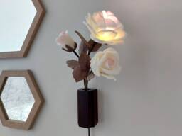 Roses Plug in Wall Sconce Rustic Flower Bedside Lamp With Cord Farmhouse Led Light Wooden Base - thumbnail 1