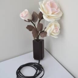 Roses Plug in Wall Sconce Rustic Flower Bedside Lamp With Cord Farmhouse Led Light Wooden Base - thumbnail 3