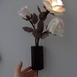 Roses Plug in Wall Sconce Rustic Flower Bedside Lamp With Cord Farmhouse Led Light Wooden Base - thumbnail 2