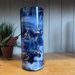 Hand Decorated 25cm Tall Navy Blue & Gold Silver Or Copper Finish Cylinder Vase - thumbnail 3