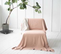 Two Sided Linen Blanket. Reversible Couch Cover in Cacao & Dusty Peach. Coverlet King, Queen Size. Rustic Linen Bedspread Slipcover - thumbnail 1