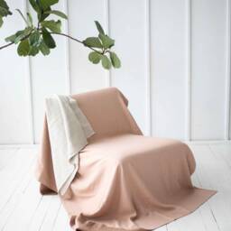 Two Sided Linen Blanket. Reversible Couch Cover in Cacao & Dusty Peach. Coverlet King, Queen Size. Rustic Linen Bedspread Slipcover - thumbnail 2